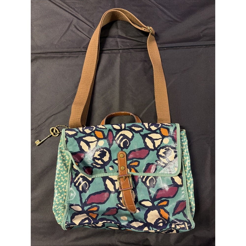 FOSSIL PVC Coated Canvas MINI KEY-PER Slim Adjustable CROSSBODY PURSE